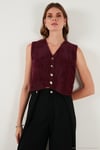 Regular Fit V Yaka Yumuşak Dokulu Düğmeli Kadın Yelek 4615241 BORDO