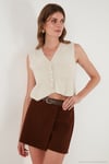 Regular Fit V Yaka Yumuşak Dokulu Düğmeli Kadın Yelek 4615241 TAŞ