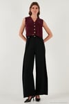 Regular Fit V Yaka Yumuşak Dokulu Düğmeli Kadın Yelek 4615241 BORDO