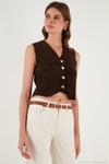 Regular Fit V Yaka Yumuşak Dokulu Düğmeli Kadın Yelek 4615241 KAHVE