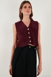Regular Fit V Yaka Yumuşak Dokulu Düğmeli Kadın Yelek 4615241 BORDO