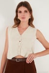 Regular Fit V Yaka Yumuşak Dokulu Düğmeli Kadın Yelek 4615241 TAŞ