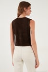 Regular Fit V Yaka Yumuşak Dokulu Düğmeli Kadın Yelek 4615241 KAHVE
