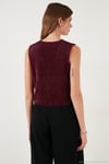 Regular Fit V Yaka Yumuşak Dokulu Düğmeli Kadın Yelek 4615241 BORDO