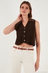 Regular Fit V Yaka Yumuşak Dokulu Düğmeli Kadın Yelek 4615241 KAHVE