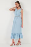 Regular Fit Volanlı Kolsuz Midi Kadın Elbise 611EL574 BEBE MAVİ