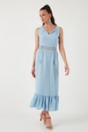 Regular Fit Volanlı Kolsuz Midi Kadın Elbise 611EL574 BEBE MAVİ