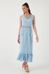 Regular Fit Volanlı Kolsuz Midi Kadın Elbise 611EL574 BEBE MAVİ