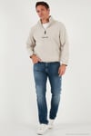 Regular Fit Yarım Fermuarlı Dik Yaka Yumuşak Dokulu Erkek Sweat 59060661 KUM