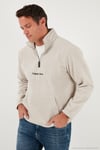 Regular Fit Yarım Fermuarlı Dik Yaka Yumuşak Dokulu Erkek Sweat 59060661 KUM