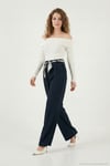 Regular Fit Yüksek Bel Düz Paça Fular Kemerli Kadın Pantolon 6923860 LACİVERT
