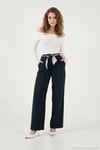 Regular Fit Yüksek Bel Düz Paça Fular Kemerli Kadın Pantolon 6923860 LACİVERT