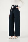 Regular Fit Yüksek Bel Düz Paça Fular Kemerli Kadın Pantolon 6923860 LACİVERT