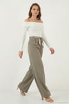 Regular Fit Yüksek Bel Düz Paça Fular Kemerli Kadın Pantolon 6923860 HAKİ