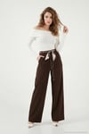 Regular Fit Yüksek Bel Düz Paça Fular Kemerli Kadın Pantolon 6923860 KAHVE