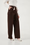 Regular Fit Yüksek Bel Düz Paça Fular Kemerli Kadın Pantolon 6923860 KAHVE