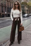 Regular Fit Yüksek Bel Düz Paça Fular Kemerli Kadın Pantolon 6923860 KAHVE