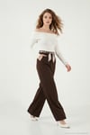 Regular Fit Yüksek Bel Düz Paça Fular Kemerli Kadın Pantolon 6923860 KAHVE
