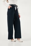 Regular Fit Yüksek Bel Düz Paça Fular Kemerli Kadın Pantolon 6923860 LACİVERT