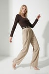 Regular Fit Yüksek Bel Düz Paça Kadın Pantolon 6923875 VİZON