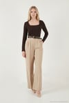 Regular Fit Yüksek Bel Düz Paça Kadın Pantolon 6923875 VİZON
