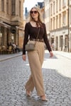 Regular Fit Yüksek Bel Düz Paça Kadın Pantolon 6923875 VİZON