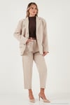 Regular Fit Yüksek Bel Düz Paça Kemerli Kadın Pantolon 68350938 TAŞ