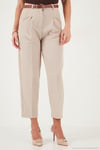 Regular Fit Yüksek Bel Düz Paça Kemerli Kadın Pantolon 68350938 TAŞ