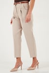 Regular Fit Yüksek Bel Düz Paça Kemerli Kadın Pantolon 68350938 TAŞ