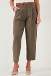 Regular Fit Yüksek Bel Düz Paça Kemerli Kadın Pantolon 68350938 HAKİ