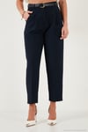 Regular Fit Yüksek Bel Düz Paça Kemerli Kadın Pantolon 68350938 LACİVERT