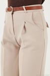 Regular Fit Yüksek Bel Düz Paça Kemerli Kadın Pantolon 68350938 TAŞ