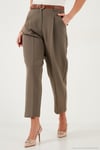 Regular Fit Yüksek Bel Düz Paça Kemerli Kadın Pantolon 68350938 HAKİ