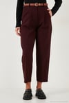 Regular Fit Yüksek Bel Düz Paça Kemerli Kadın Pantolon 68350938 MÜRDÜM