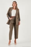 Regular Fit Yüksek Bel Düz Paça Kemerli Kadın Pantolon 68350938 HAKİ