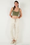 Regular Fit Yüksek Bel Lastikli Paça Jogger Spor Kadın Pantolon 668YP5039 TAŞ