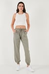 Regular Fit Yüksek Bel Lastikli Paça Jogger Spor Kadın Pantolon 668YP5039 HAKİ