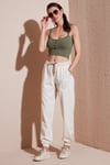 Regular Fit Yüksek Bel Lastikli Paça Jogger Spor Kadın Pantolon 668YP5039 TAŞ
