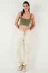 Regular Fit Yüksek Bel Lastikli Paça Jogger Spor Kadın Pantolon 668YP5039 TAŞ