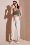 Regular Fit Yüksek Bel Lastikli Paça Jogger Spor Kadın Pantolon 668YP5039 TAŞ