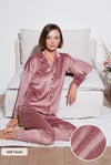 Regular Fit Yumuşak Dokulu Parlak Kadife Ribanalı Kadın Pijama Takımı 6097110 PUDRA
