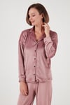 Regular Fit Yumuşak Dokulu Parlak Kadife Ribanalı Kadın Pijama Takımı 6097110 PUDRA
