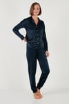 Regular Fit Yumuşak Dokulu Parlak Kadife Ribanalı Kadın Pijama Takımı 6097110 LACİVERT