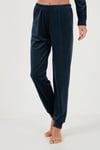Regular Fit Yumuşak Dokulu Parlak Kadife Ribanalı Kadın Pijama Takımı 6097110 LACİVERT