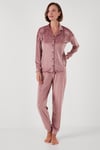 Regular Fit Yumuşak Dokulu Parlak Kadife Ribanalı Kadın Pijama Takımı 6097110 PUDRA
