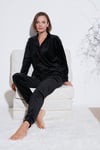 Regular Fit Yumuşak Dokulu Parlak Kadife Ribanalı Kadın Pijama Takımı 6097110 SİYAH