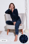 Regular Fit Yumuşak Dokulu Parlak Kadife Ribanalı Kadın Pijama Takımı 6097110 LACİVERT