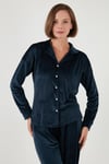 Regular Fit Yumuşak Dokulu Parlak Kadife Ribanalı Kadın Pijama Takımı 6097110 LACİVERT