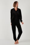 Regular Fit Yumuşak Dokulu Parlak Kadife Ribanalı Kadın Pijama Takımı 6097110 SİYAH