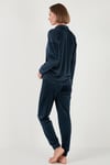 Regular Fit Yumuşak Dokulu Parlak Kadife Ribanalı Kadın Pijama Takımı 6097110 LACİVERT